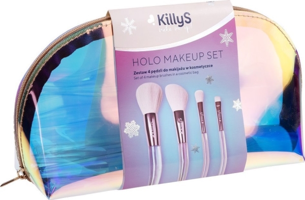 Killys_Set Holo Make-Up Børster 4 Stk + Make-Up Taske