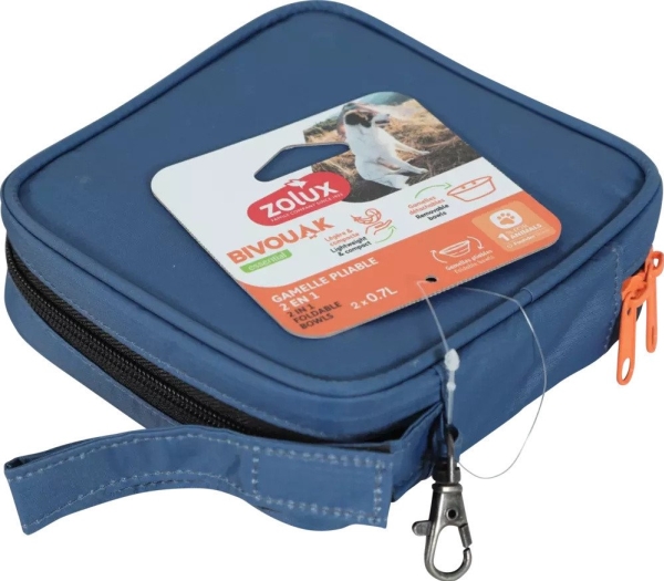 ZOLUX Kokoontaitettava 2-in-1 koiran kulho BIVOUAK 2x700 ml sininen