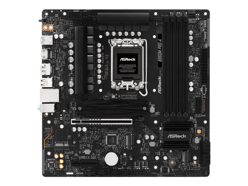 ASRock B860M Pro-A - Moderkort - micro ATX - LGA1851-uttag - B860 Chipuppsättning - USB-C 3.2 Gen 2x2, USB-C 3.2 Gen 1, USB 3.2 Gen 1 - 2.5 Gigabit LAN - inbyggda grafiken (CPU krävs) - HD-ljud (8 kanaler) | Datorkomponenter - Moderkort - Alla Moderkort | GameStuff