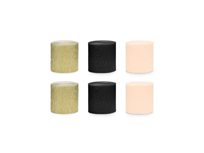 Krepprollen Schwarz/Gold Mix, 6 Stück