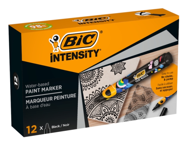 BIC Intensity, 12 stk, Sort, Projektilspids, Flerfarvet, Rund, Mellem