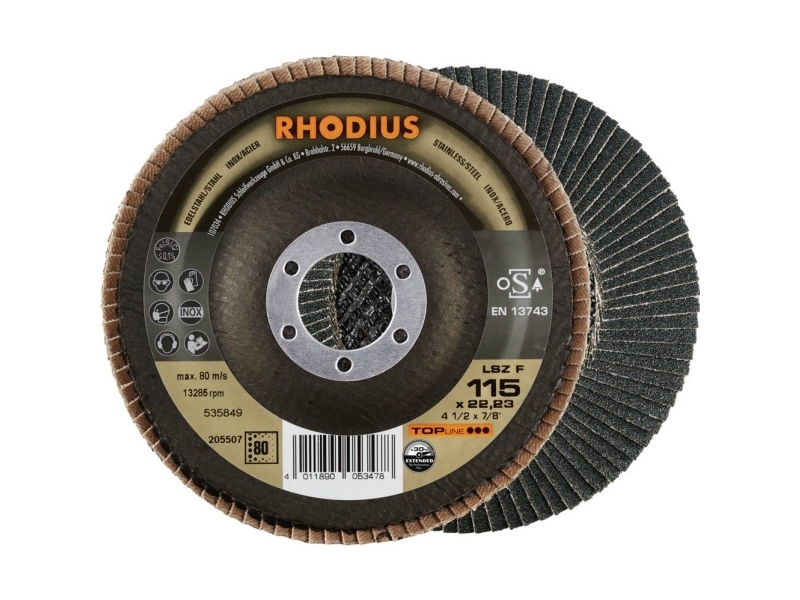 Rhodius 205507 Lsz F Extended Lamelslibeskive Kornstørrelse 80 Rustfrit Stål, Stål 10 Stk