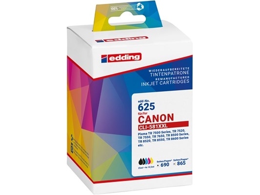 Druckerpatronen Kombi-Pack Kompatibel Edding Edd-625 Ersetzt Canon Pgi-580Xxlbk/Cli Schwarz, Cyan, Magenta, Gelb