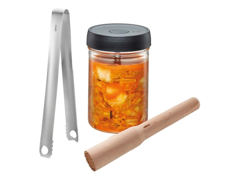 GEFU NATIVO, Grøntsag, 1 L, Glas, Plast, Rustfrit stål, Træ, Brun, Rustfrit stål, Transparent, 1,5 kg