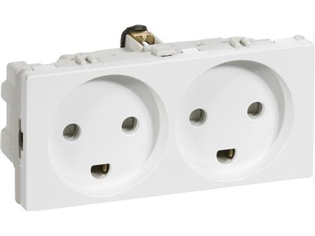 LAURITZ KNUDSEN FUGA dobbelt stikkontakt 2-polet med jord 2 modul hvid, bulkforpakning - (100 stk.)