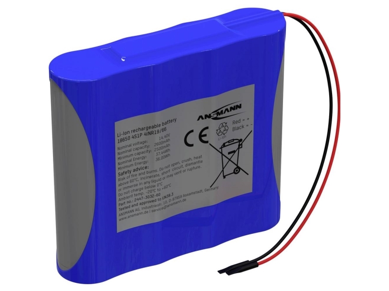 Ansmann 4S1p Akkupack 4X 18650 Kabel Li-Ion 14.4V 2600Mah Batteripakke Celletal: 4 Litium 14.4 V 2600 Mah