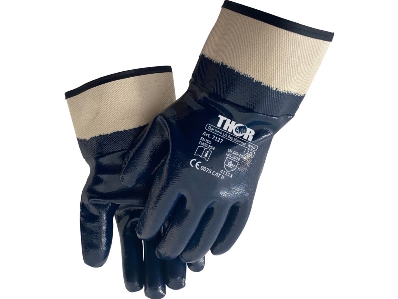 Täysin kastettu nitriilikäsine, THOR, 10, sininen, puuvilla/nitriili - (12 kpl)