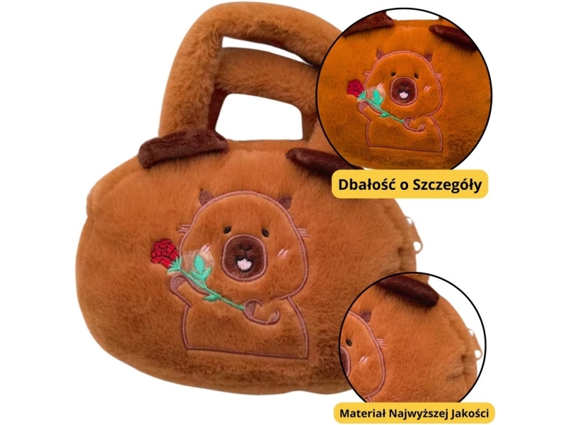 LeanToys plusjtaske kappiabra/kapybara med lyserød/brun 20 cm