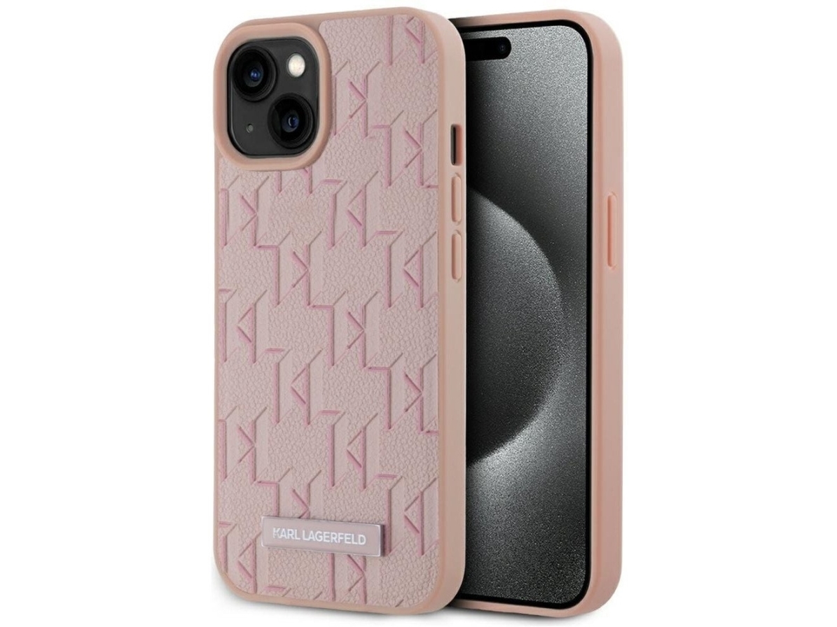 Karl Lagerfeld Pu-Læder Monogram Metallic Logo Magsafe-Etui Til Iphone 15 Pink
