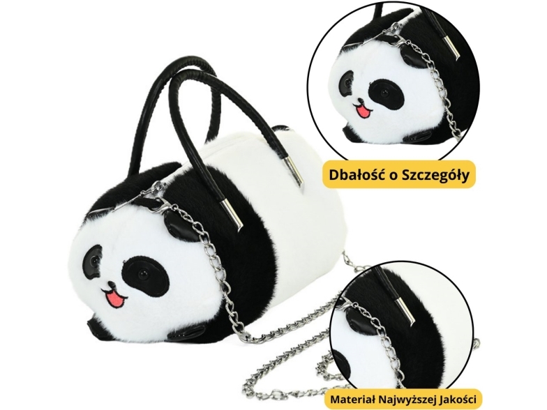 Lean Toys Pliušinė panda rankinė su metaline grandine, 20 cm