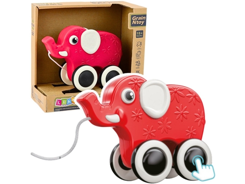 LeanToys elefant dragleksak på snöre med pip/Eko* röd | Leksaker - För dom minsta - Dragdjur | GameStuff
