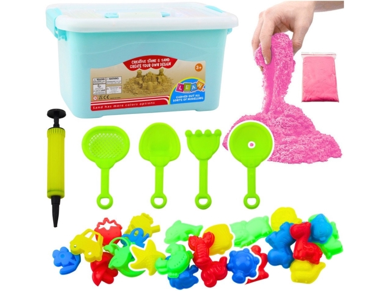 Dėlionė Lean Toys Kinetinio Smėlio Rinkinys 3kg su Formelėmis ir Pripučiama Lenta