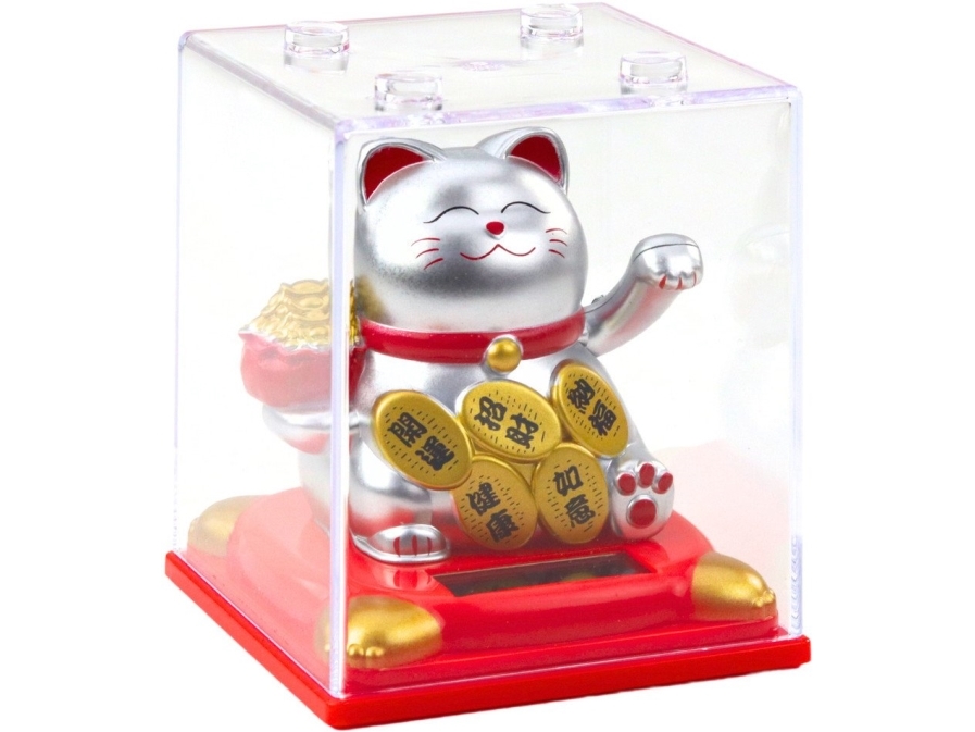 Chinese Happiness Katze Im Schaukasten Solar Figur Silber Ornament