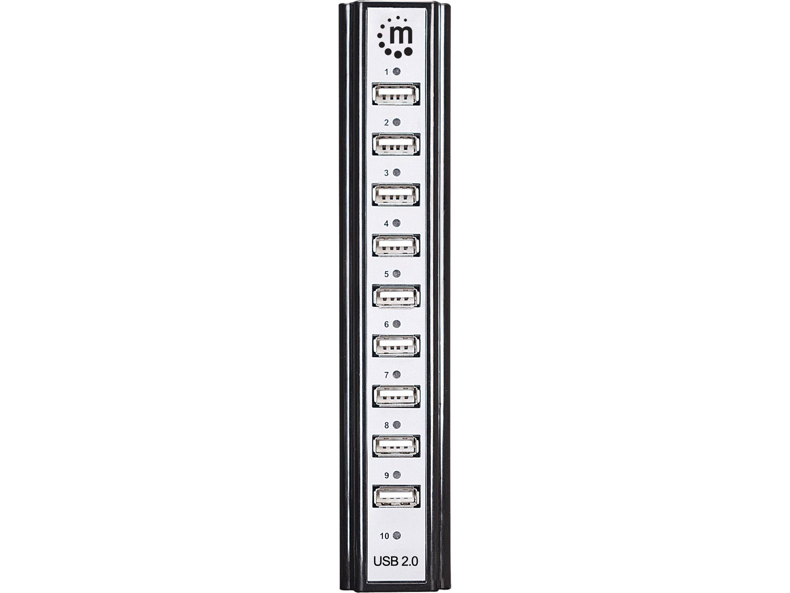 Manhattan 161572, Usb 2.0, Usb 2.0, 480 Mbit/S, Sort, Sølv, Plast, Strøm
