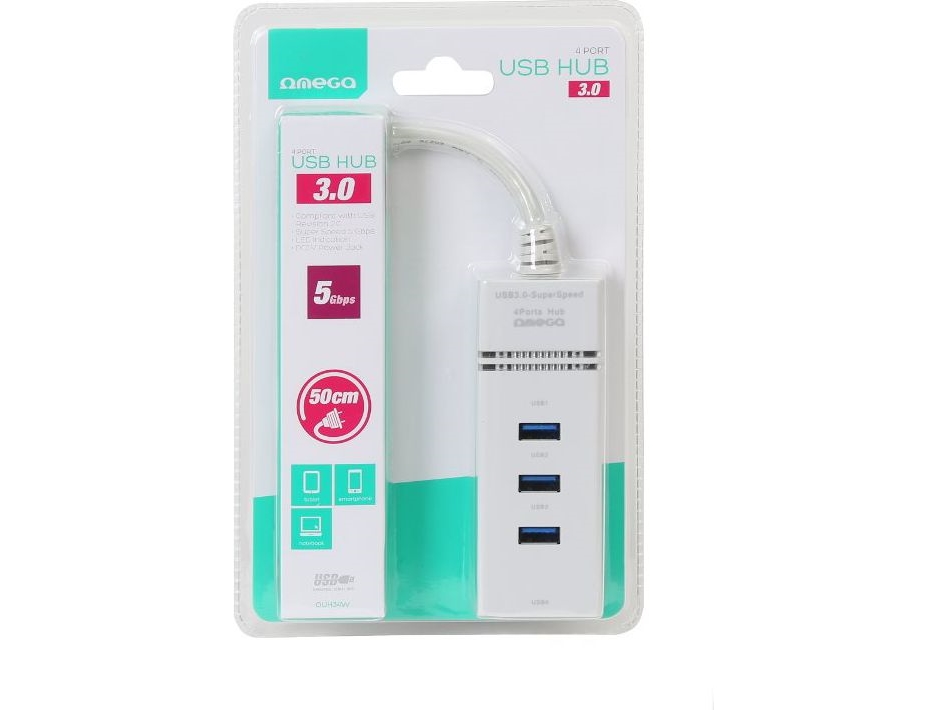 Usb Hub Omega 3.0 4 Ports White (42463)