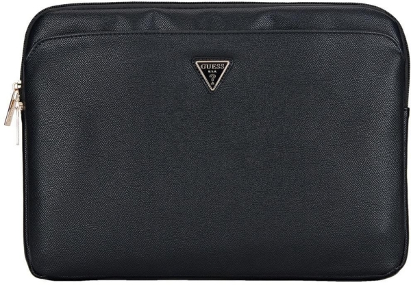 Guess PU Grained Triangle Logo dėklas nešiojamam kompiuteriui 14&quot  juodos spalvos