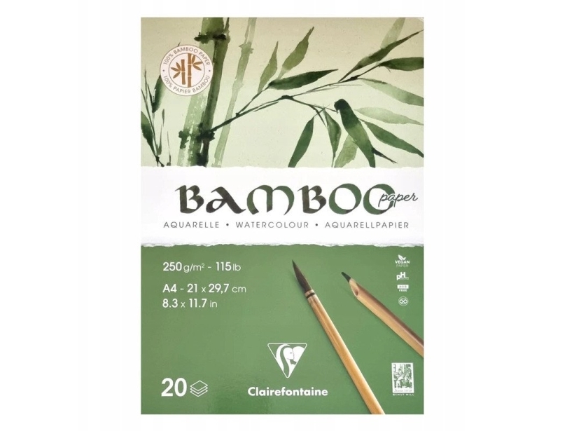 Clairefontaine akvarellpapper 100% bambupapper 20 ark A4, 250 gram, topplimmat, kraftig kartongbaksida | Skola & Hobby - Konstmaterial - Papper | GameStuff