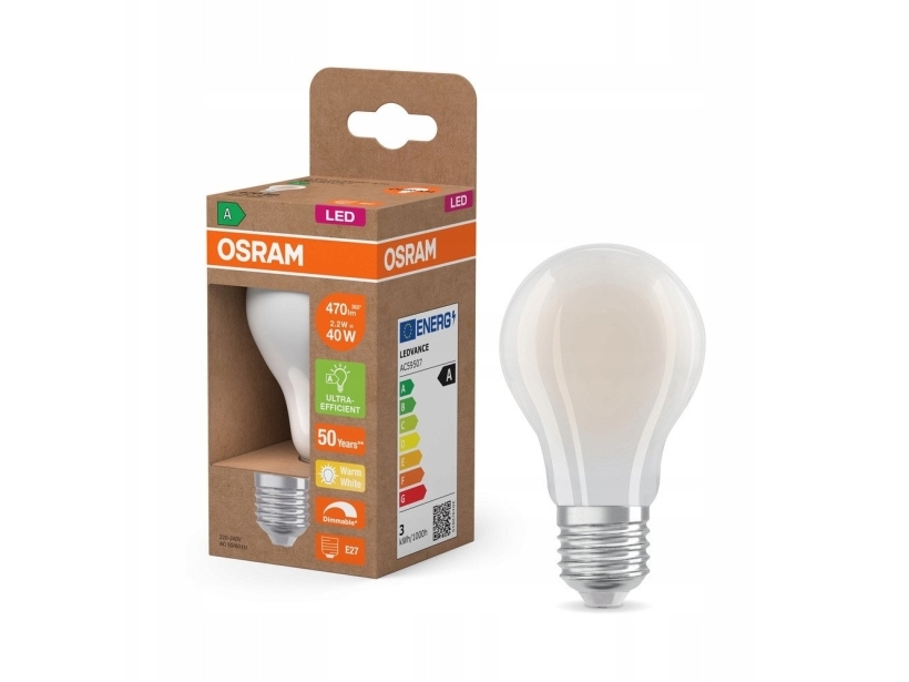 OSRAM LED standard matt 470lm 2,2W/827 (40W) E27 energiklass A dimbar | Belysning - Ljuskälla - Lysrör | GameStuff