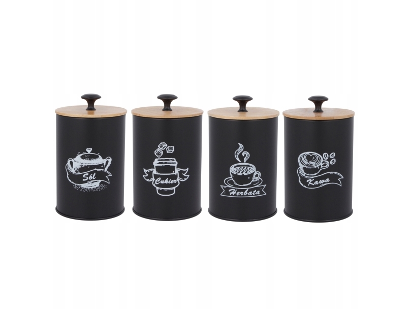 Sæt Med 4 Beholdere Kaffe Te Sukker Salt 15X11cm Brunbeste Bb-2687 (Undertekster En)
