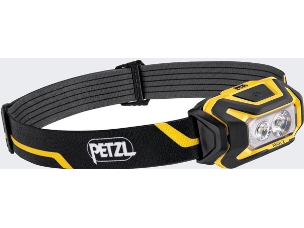 Petzl Aria 2 Kopflampe Schwarz/Gelb Kompakte, Robuste Und Wasserdichte Stirnlampe, Die Für Die Beleuchtung In Der Nähe Und Die Bewegung Konzipiert Is