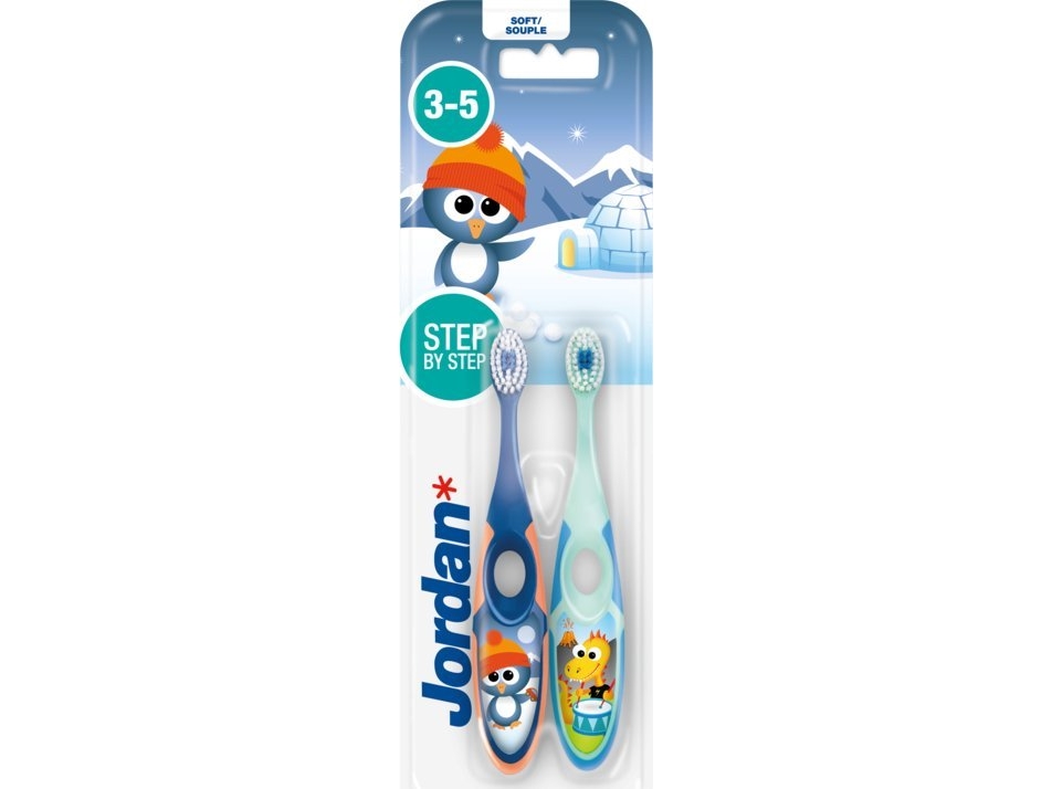 Jordan tandborste DUO Soft Clean för barn (3–5 år) mjuk, 1 förp-2 st, mixade mönster | Hälsa - Tandvård för barn - Tandborstar för barn | GameStuff