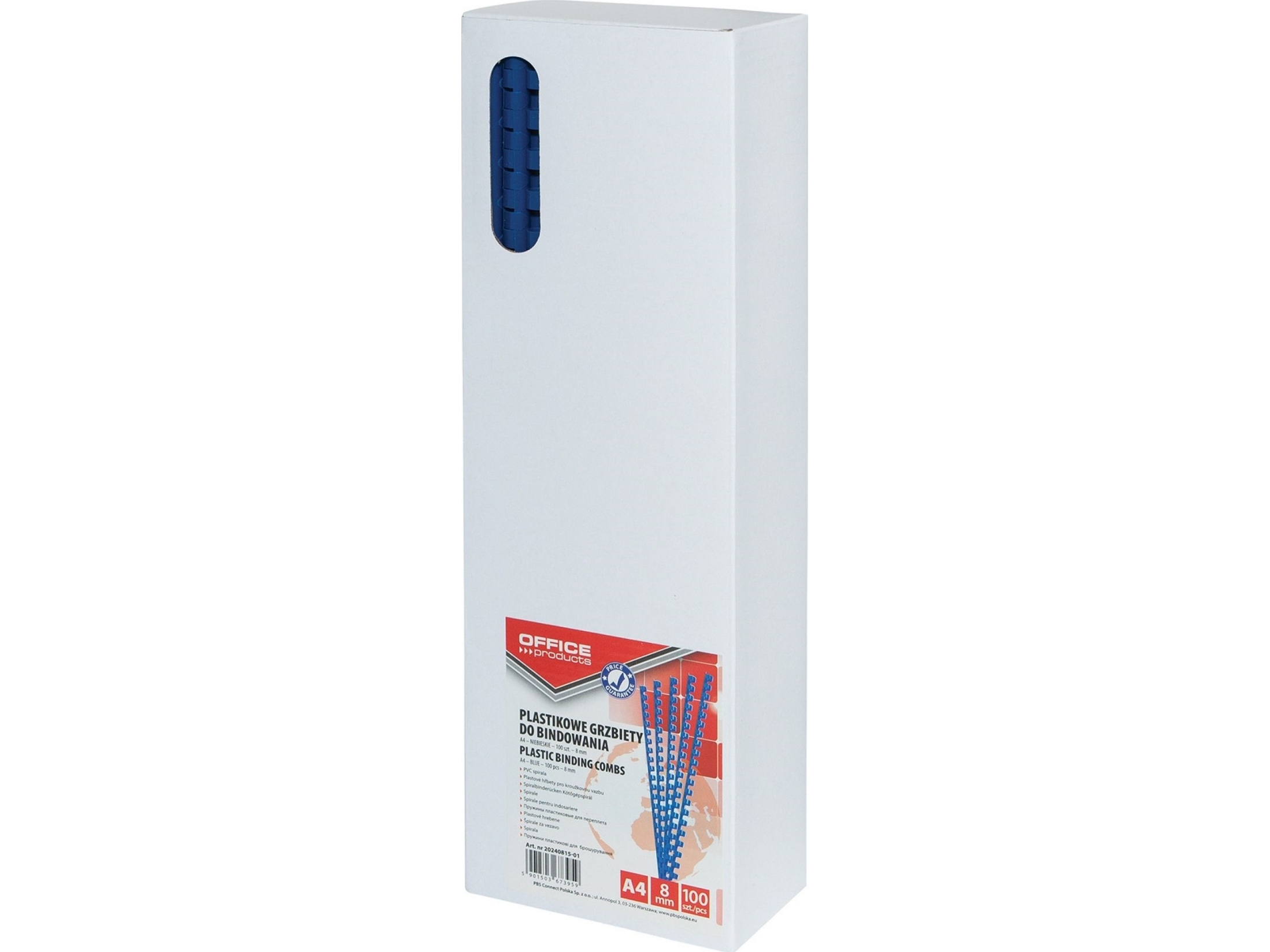 Office Products ryg-/bindekanter til indbinding A4, 8 mm (45 kort), 100 stk., blå 20240815-01