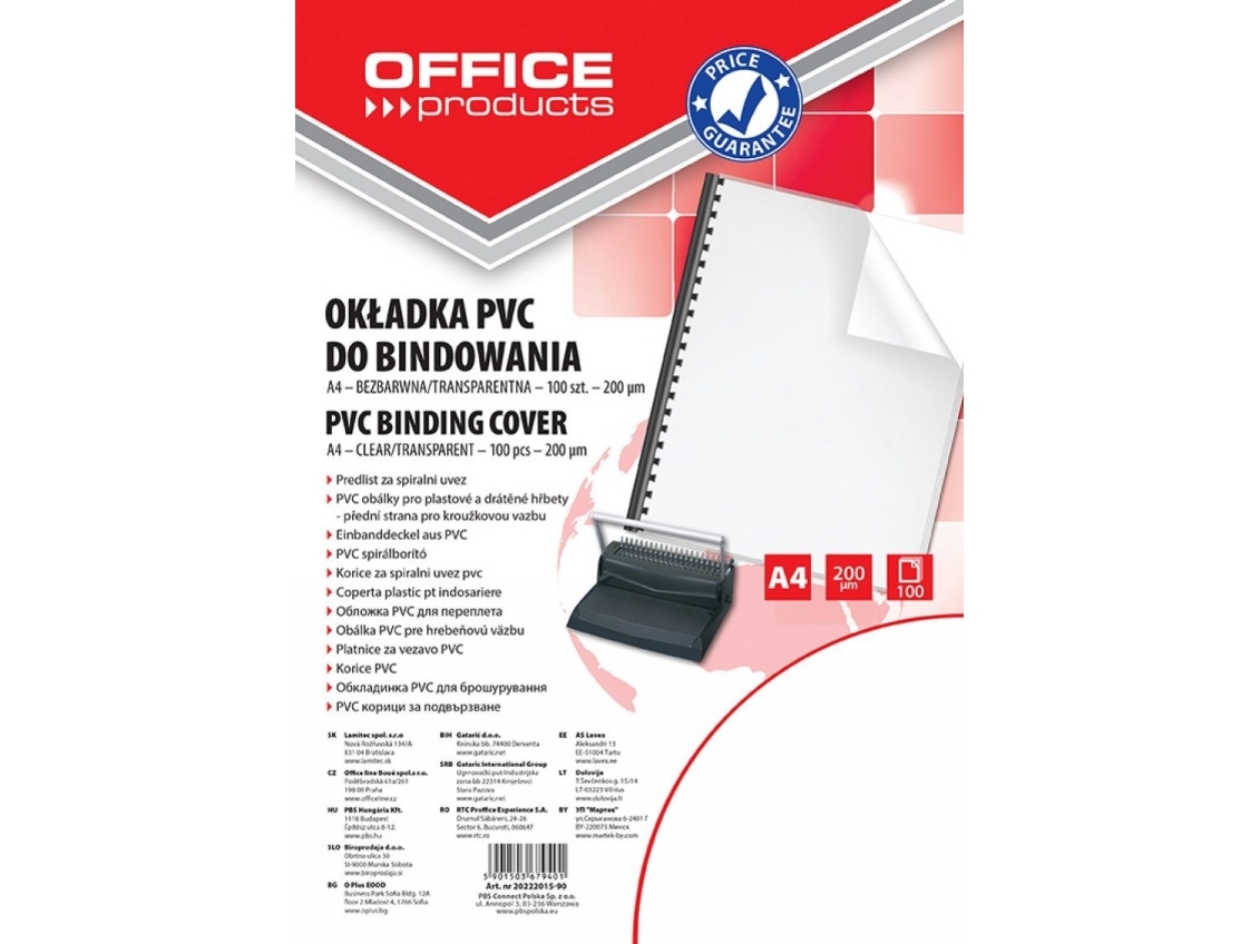 Office Products bindepresser/rygge til indbinding PVC A4 200 mikron 100 stk. transparent 20222015-90