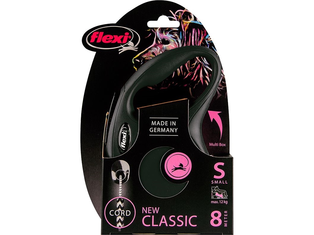Flexi New Classic Snor S, 8M, 12Kg, Sort