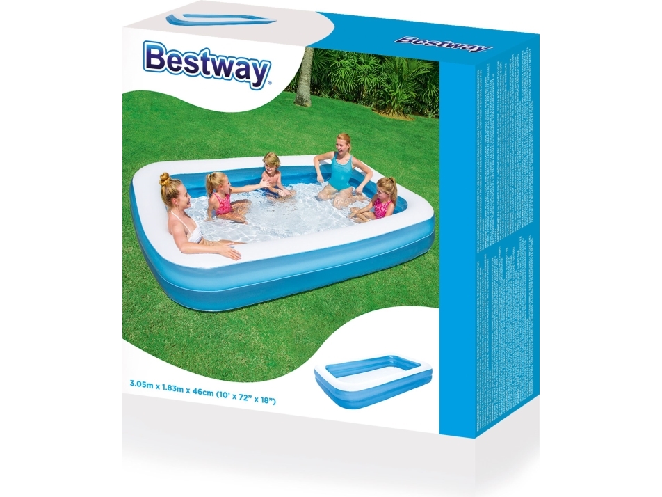 Bestway 54150, Uppblåsbar pool, 850 l, Rektangulär, Vinyl, Blå, Vit | Trädgården - Pools & Vatten spel - Pools & bassäng | GameStuff
