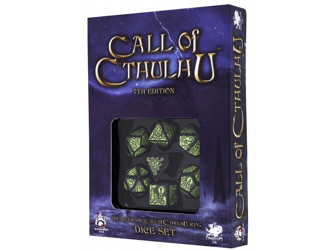 Q-Workshop Komplet Kosci „Zew Cthulhu“ 7th Edition - sort/grøn (97472)