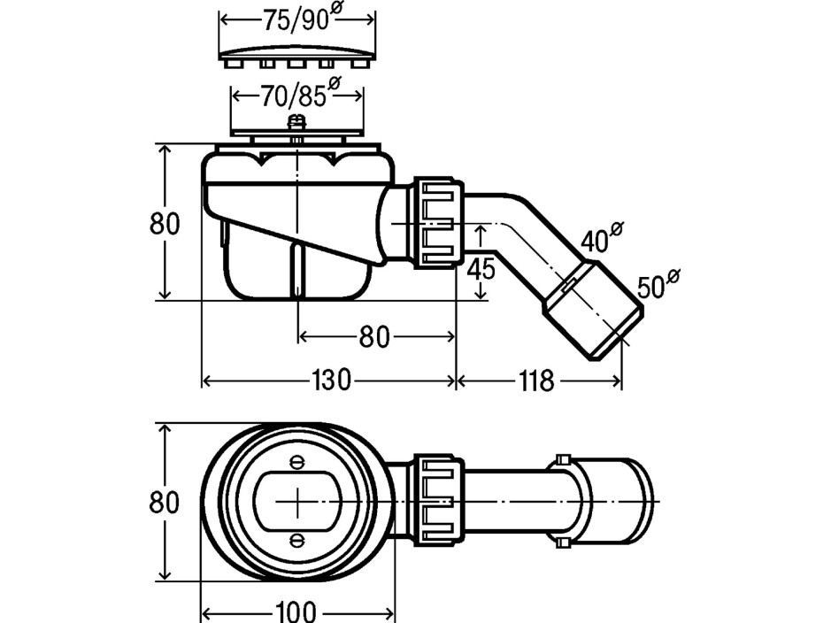 Kylpyammeen/suihkun viemäri 75 x 40/50 mm
