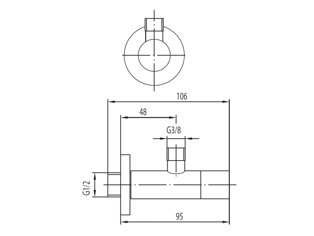 KFA vinkelventil med holder, cylinder, 1/2 x 3/8 (244-040-00)