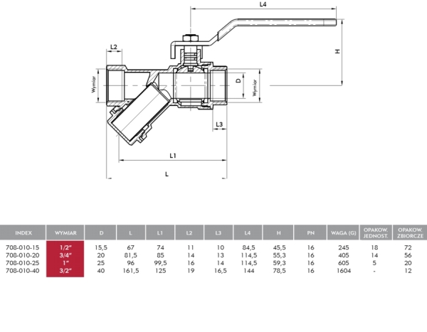 KFA Ball valve with 3/4 inclined filter 708-010-20