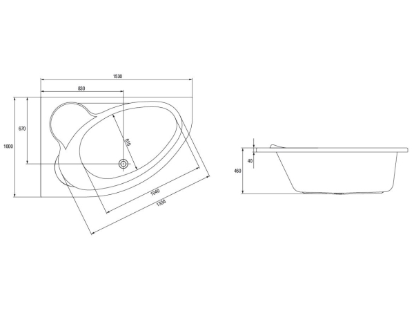 Cersanit Kaliope epäsymmetrinen kulmakylpyamme vasen 153 x 100cm (S301-024)