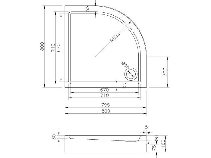 Ravak Ronda Basic halvcirkelformad hörnduschkar 80 cm x 80 cm (GPX2240131) | Diverse VVS-arbeten | GameStuff