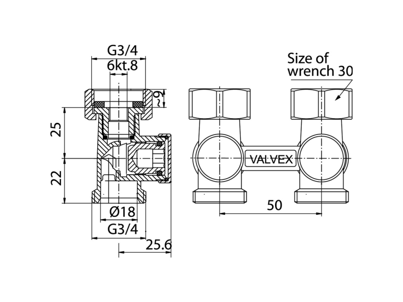 Valvex Lige Radiatorventil 1/2X3/4"1480030