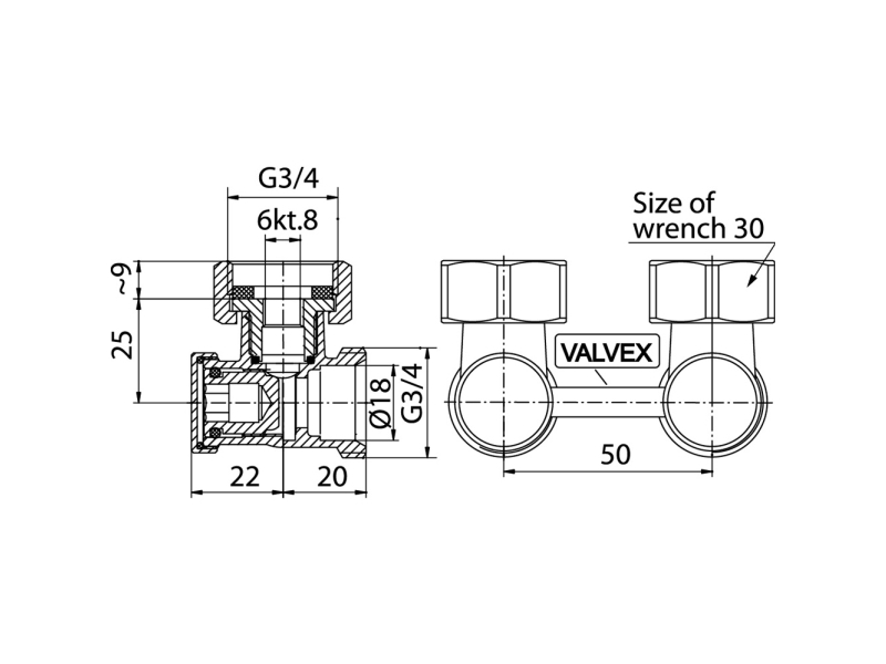 Valvex Vinkelradiatorventil 1/2X3/4"1480070