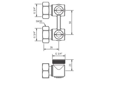 Basic Vinkeltilslutningsventil Med 3/4 "X3/4" Kegler (C093100402)