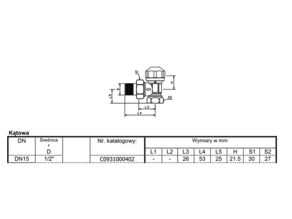Basic 1/2" Vinkeltermostatventil I Messing - C093100702
