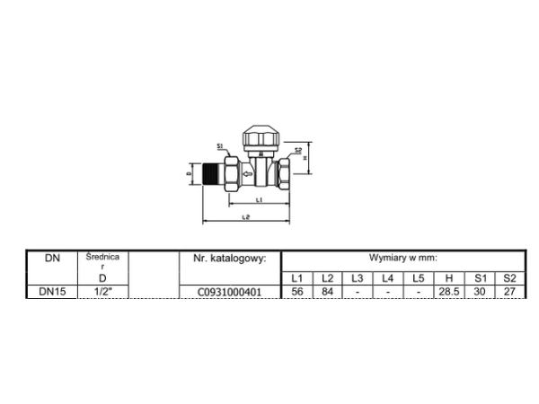 Basic Straight 1/2" Termostatventil I Messing - C093100701