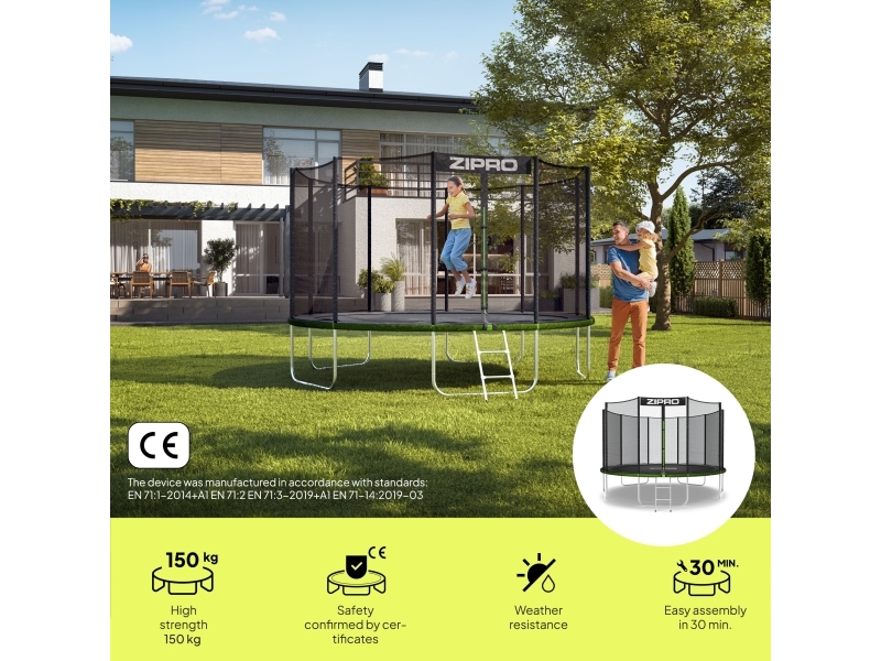 Zipro Trampolin med eksternt net 12FT 374cm