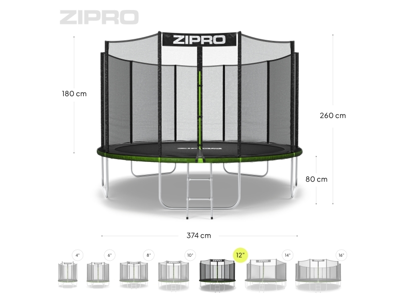 Zipro garden Jump Pro trampolin med 12FT 374cm utomhusnät | Utomhusleksaker - Studsmattor & Hoppborg - Studsmattor | GameStuff