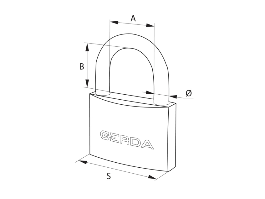 Gerda 30 mm hængelås i messing + 3 nøgler