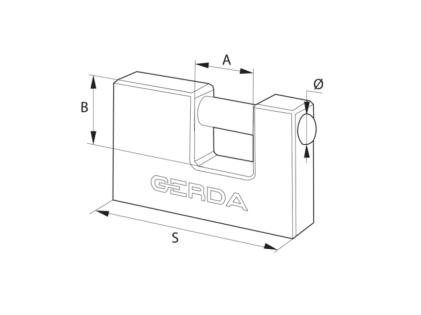 Gerda 50 mm hængelås med messingstift + 3 nøgler