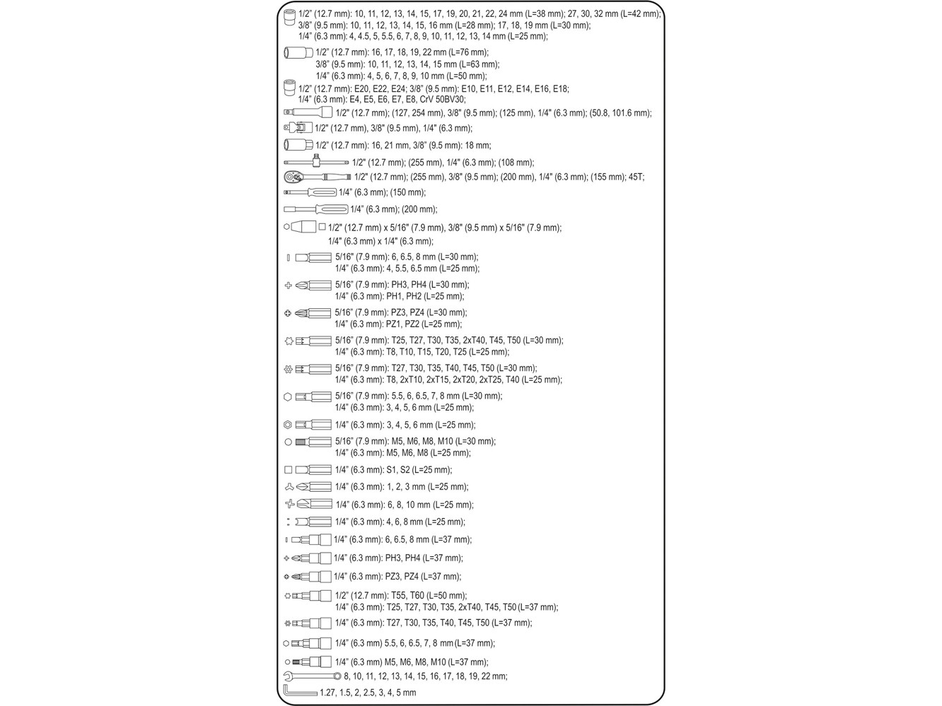 Toya Sthor topnøgle- og skruenøglesæt 216 dele, metal, 58691