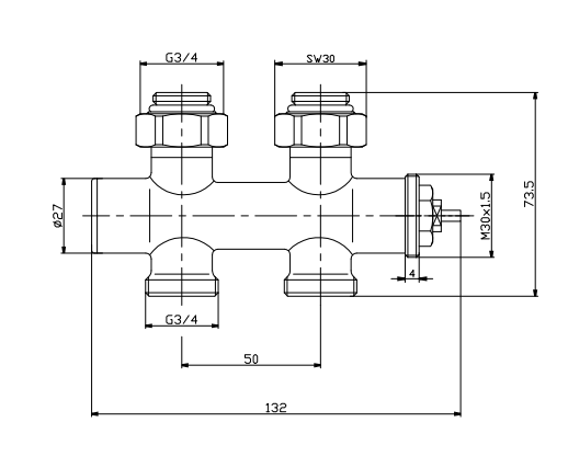 Dobbelt termostatventil, lige DN15 krom (R093101001)