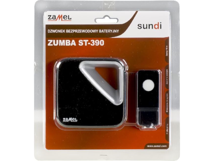 Trådløs batteridrevet klokke ZUMBA 80 dB 36 toner rækkevidde 150 meter sort ST-390 SUN10000422