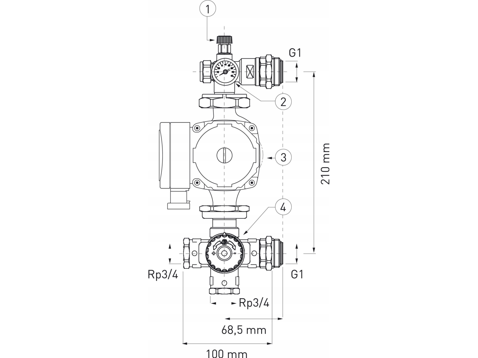 Ferro GM60GPA Blandningsgrupp för 1-distributör med elektrisk pump 25-6 130 // TG.ROZ.GROUP.MIX-60 | VVS Artiklar - Ventiler - Tappventiler | GameStuff
