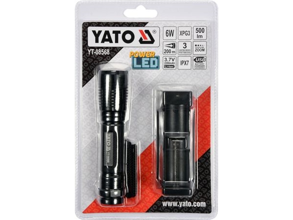 YATO metal-lommelygte med Cree LED, genopladelig batteri