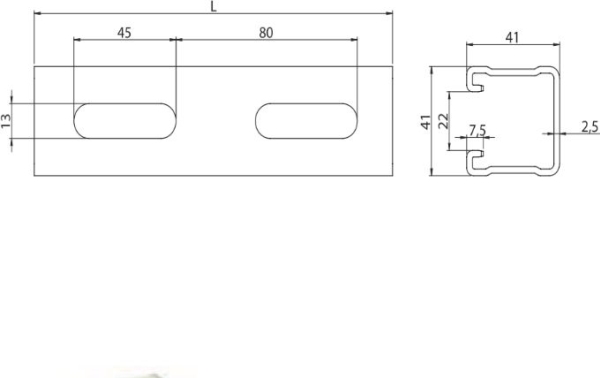 Niczuk montageprofil type MF2,5 41 x 41 x 2,5 mm længde 2000 mm (0741412520)